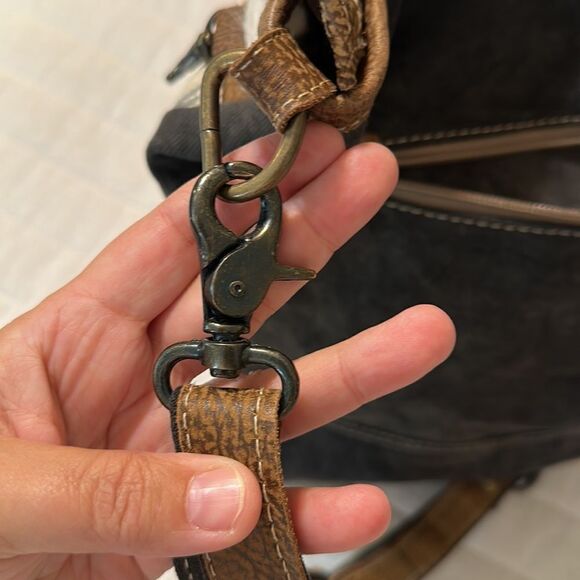 Myra Solidaster Crossbody Shoulder Upcycled Bag Leather Canvas Studded Floral - Picture 15 of 16